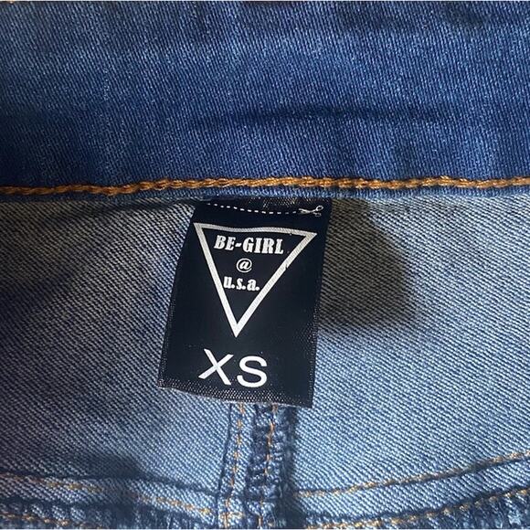 Y2K Be-Girl A Line Low Rise Denim Long Modest Maxi Skirt Frayed Hem Grunge XS - Picture 6 of 6